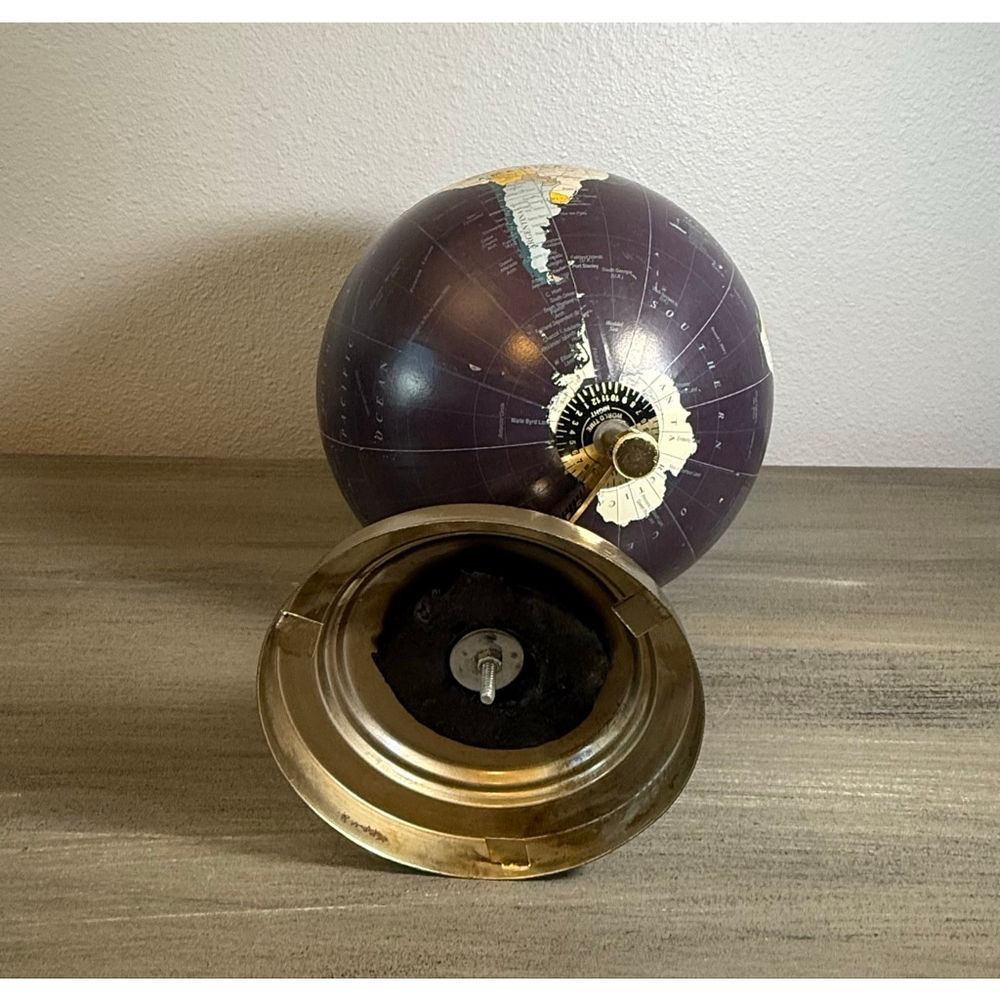 Vintage decorative world globe blue ocean design metal stand meridian - Picture 4 of 6